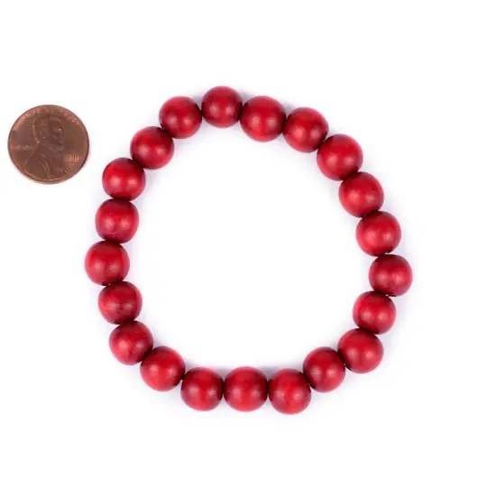 The Bead Chest Wood Stretch Bracelet, Red - Stackable Beaded Jewelry, Unisex for Men & Women {2}