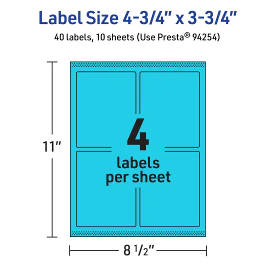 Avery Bright Blue Paper Labels, 4.75" x 3.75" Rectangle {5}