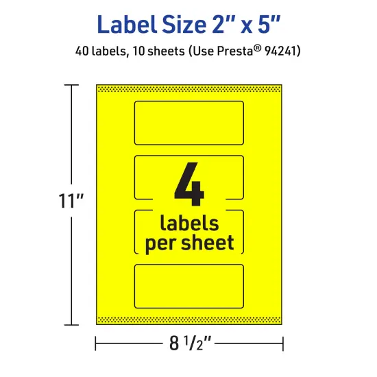 Avery Neon Yellow Paper Labels, 2" x 5" Rectangle {5}