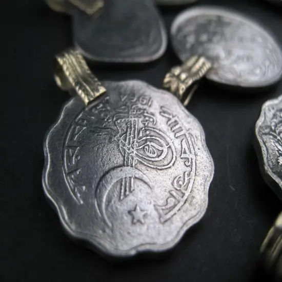 The Bead Chest Old Coin Pendants Set of 8 23mm Afghanistan Silver White Metal Large Hole {1}