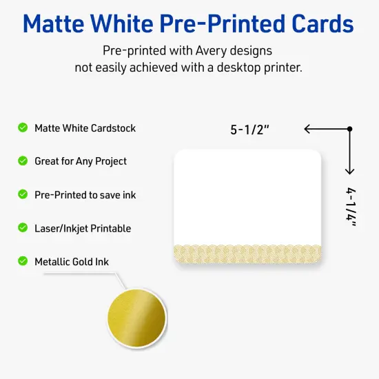 Avery Printable Rounded Corner Postcards with Sure Feed Technology, Pre-Printed Gold Lace Trim Pattern, Matte White, 4.25" x 5.5", Laser & Inkjet Compatible, 20 Total {2}