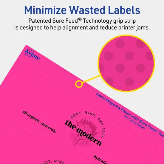 Avery Neon Magenta Paper Labels, 2" x 6" Rectangle {4}