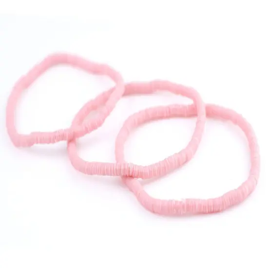 The Bead Chest Boho Stretch Bracelet, Pastel Pink - Stackable African Vinyl Heishi, Unisex for Men & Women {3}