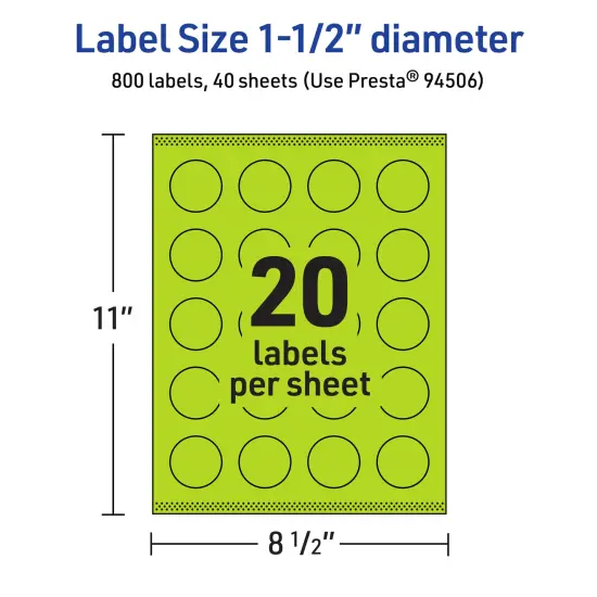 Avery Bright Green Paper Labels, 1.5" Diameter Round {5}