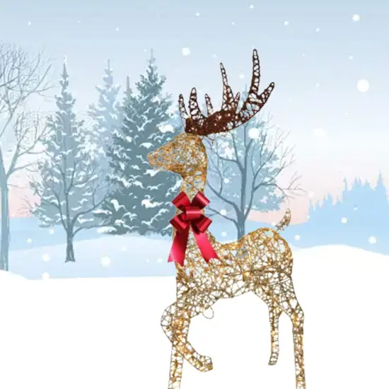 Light Up White Reindeer Sleigh Holiday Decoration with Weather Resistant LEDs 19.69 x 7.28 x 16.14 in {4}