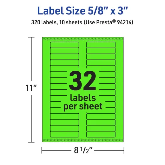 Avery Neon Green Paper Labels, 5/8" x 3" Rectangle {5}