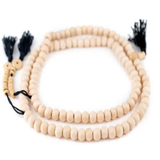 The Bead Chest Pastel Orange Bone Mala Beads 10mm Nepal Round Large Hole 34 Inch Strand {3}