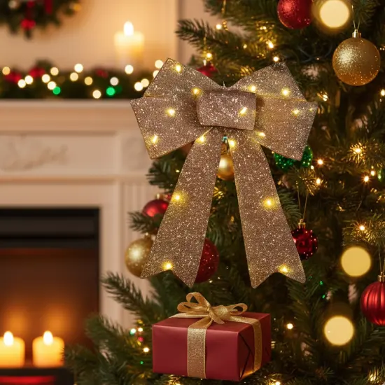 3 Set of Christmas Light Up Bows Festive Door Window Decorations {3}