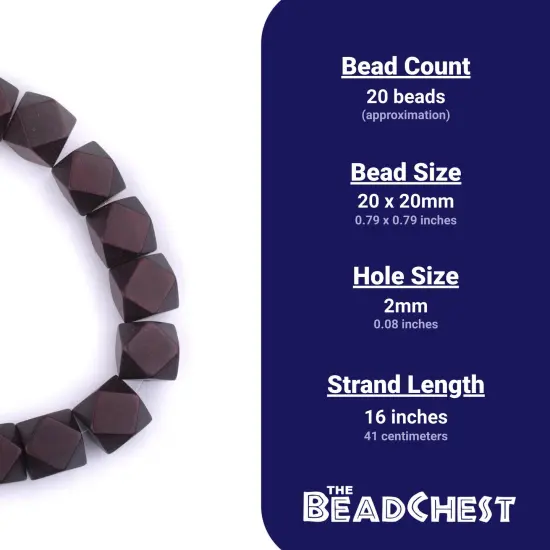 The Bead Chest Dark Brown Cornerless Cube Wood Beads: 20mm Diamond Cut Natural Organic Beads for Jewelry Making {4}