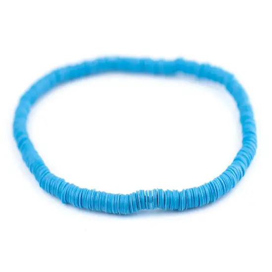 The Bead Chest Boho Stretch Bracelet, Turquoise Blue - Stackable African Vinyl Heishi, Unisex for Men & Women {1}