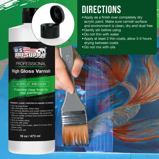 16 oz High Gloss Varnish for Acrylic Paintings - Clear Protective Finish with UV Protection {5}