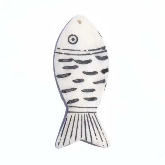 The Bead Chest Carved White Kenya Bone Fish Pendant African Large Hole Handmade {1}