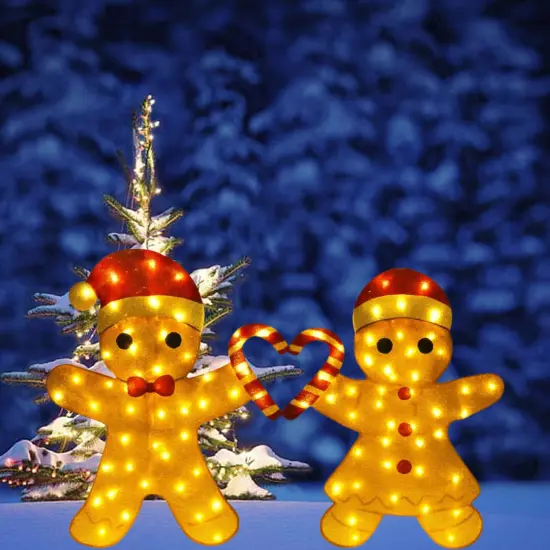 Magical 32 Inch Light Up Gingerbread Couple for Indoor Outdoor Holiday Decor {6}