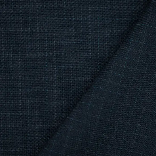 Navy-Gray-Green Wool Polyester Check Pattern Shirting Woven Fabric By the Yard {1}