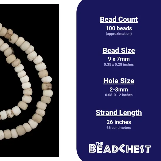 The Bead Chest Old White Padre Beads, Full Strand of Vintage Glass Trade Beads {5}