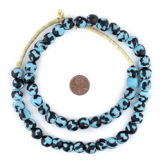 The Bead Chest Black & Blue Fused Recycled Glass Beads 11mm Ghana African Multicolor Round Large Hole 25 Inch Strand Handmade Fair Trade {2}