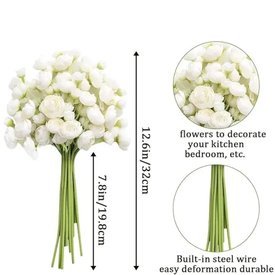 12pcs Ranunculus Artificial Flowers Faux Silk Mini Ranunculus Fake Rose Flowers Wedding Filler Flowers DIY Pink Bouquets, Centerpieces, Bridal Shower Decorations Arrangements {4}