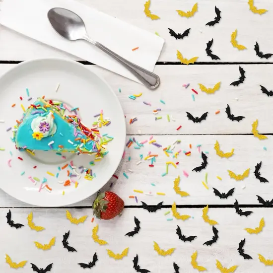 120pcs Bat Confetti, Bat Shaped Paper Scatter, Black&Gold Glitter {4}