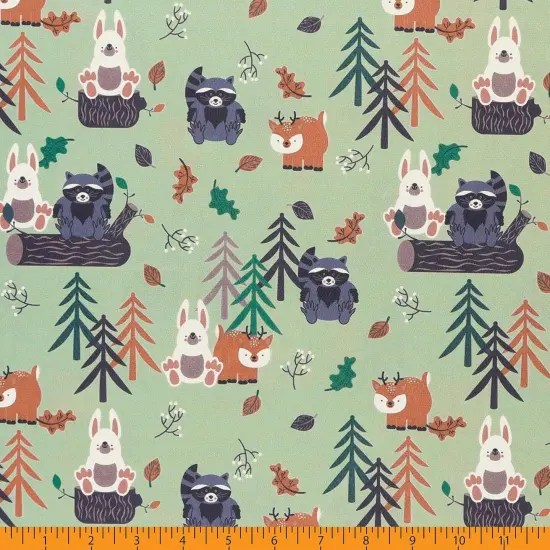 Mook Fabrics Buddies Printed PUL Fabric [60 in. Wide] - By The Yard Forest Buddies Green {3}
