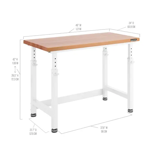 Seville Classics UltraHD Height Adjustable Workbench, 48" W x 24" D x 28.5" to 42" H White {3}