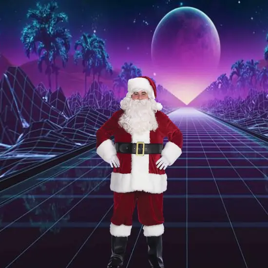 Velveteen Santa Suit with White Long Hair Plush Trim and Matching Belt, Gloves, and Boot Tops {2}