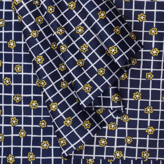 Mook Fabrics Daisy Squares Printed PUL Fabric [60 in. Wide] Navy - By The Yard {2}