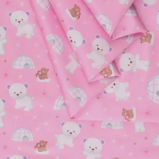 Mook Fabrics Igloo Teddy Printed PUL Fabric [60 in. Wide] Pink - By The Yard {2}
