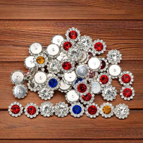 50 pcs Rhinestone Crystal Button Silver Flatback - Multicolor {2}