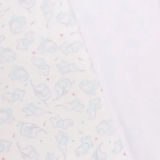 Mook Fabrics Elephant Flower Printed PUL-Terry Fabric [60 in. Wide] Blue - By The Yard {2}