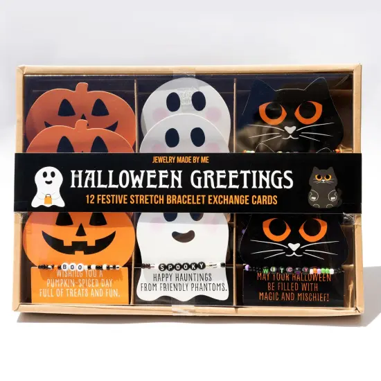 Halloween Beaded Bracelet Diecut Gift Exchange Cards Set of 12 {2}