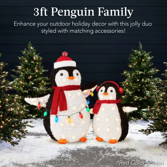 Best Choice Products 2-Piece Lighted 3ft Pop-Up Penguin Family Outdoor Christmas Decoration w/ 150 LED Lights Blue {3}