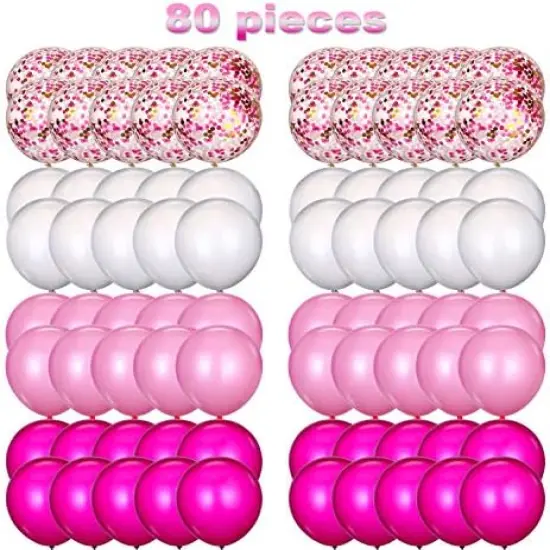 80 Piece - Hot Pink Latex Balloons (Pink, White, Rose Red) {3}