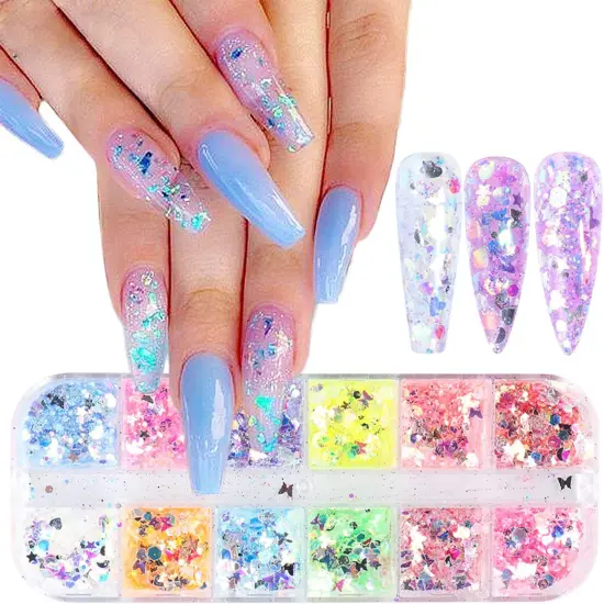 12 Color Butterfly Nail Art Glitter Sequins 3D Holographic Nail Glitter {1}