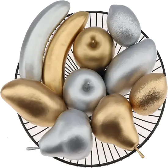 10 PCS Artificial Assorted Golden Silver Fruits Decoration Home {1}