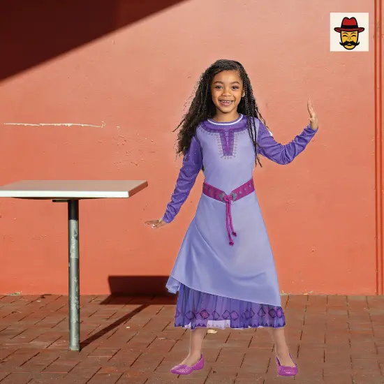 Girls Classic Disney Wish Asha Costume, Purple Dress Glitter Sleeves Magical Outfit {1}