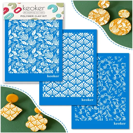 Silk Screen Stencils for Polymer Clay, 3 PCS Reusable Silkscreen Print Kit,for Printing on Clay & Other Jewelry Clay Earrings Decoration, Each 6" X 3.8" {1}