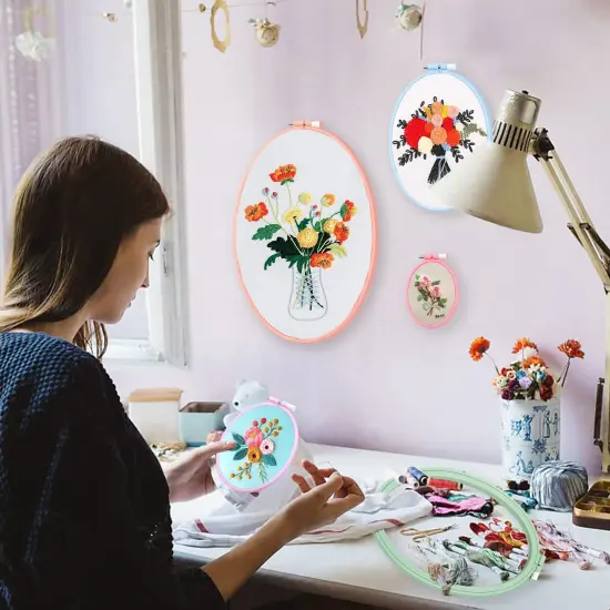 5 Pcs 5 Size Oval Embroidery Hoops, ABS Plastic Embroidery Hoops Cross Stitch Hoops Embroidery Frames for Sewing, Needlework, Embroidery Projects (Size-11.4", 9.6", 7.5", 5.7",3.9") {4}