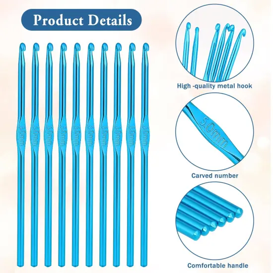 10Pcs 5mm Crochet Hook, Aluminum Knitting Needles Craft Yarn, Crochet Hook for DIY Craft, Gold Crochet Needles for Knitting Scarf(Blue) {1}