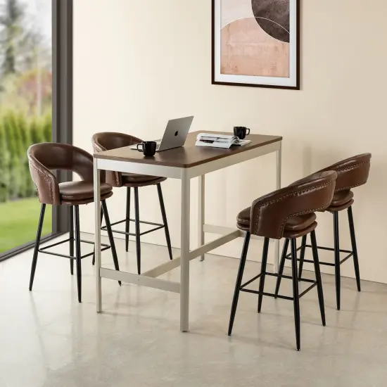 Set of 2/4 Mid-Century Modern 40.5"H Faux Leather Bar Stools with Nailhead Trim {2}