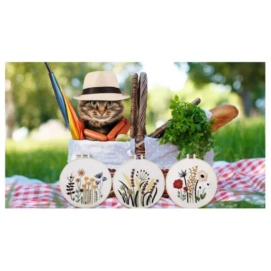 3 Sets of Beginner Embroidery Kits with 3 Patterns and 6 Needles, Needlepoint Kits for Adults,Including Embroidery Floss,3 Plastic Hoops and 3 Cotton Fabric {3}