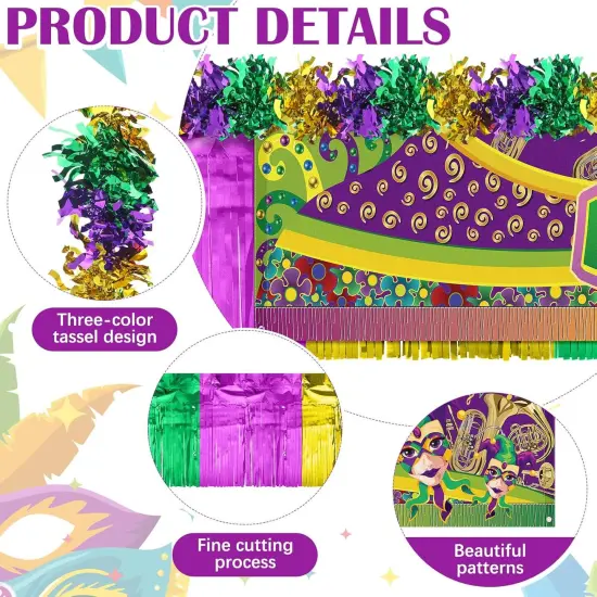 12 Pcs Mardi Gras Wagon Parade Float Decorations Kit Mardi Gras Decor for Trailer Green Gold Carnival Banner Foil Tinsel Garland Golf Cart Decoration for Carnival Party Supplies {4}