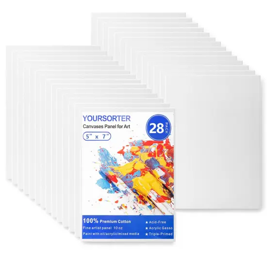 28 Pack 5x7 Inch Canvas Boards for Painting, Kids Art Novices Blank Painting Canvases, Gesso Primed Acid-Free 100% Cotton Canvas Panels for Acrylic Oil Watercolor Tempera Paint {1}