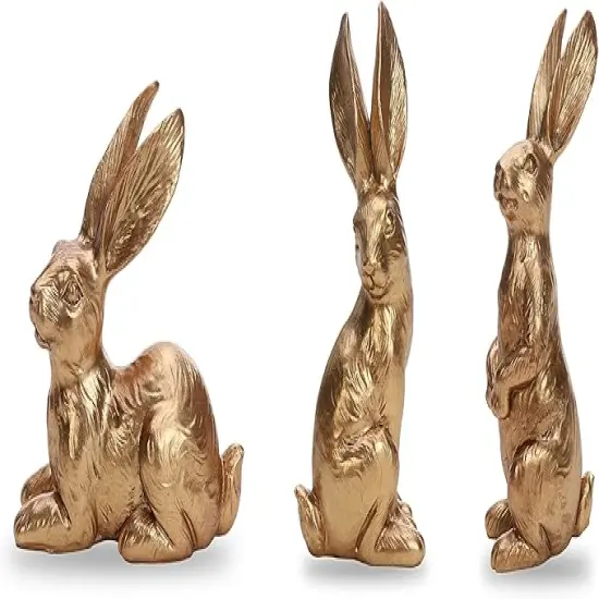 Resin Gold Bunny Decor Rabbit Figurines, Small Easter Bunny Figurine Set of 3, Vintage Easter Rabbit Statue Table Home Decoration {1}
