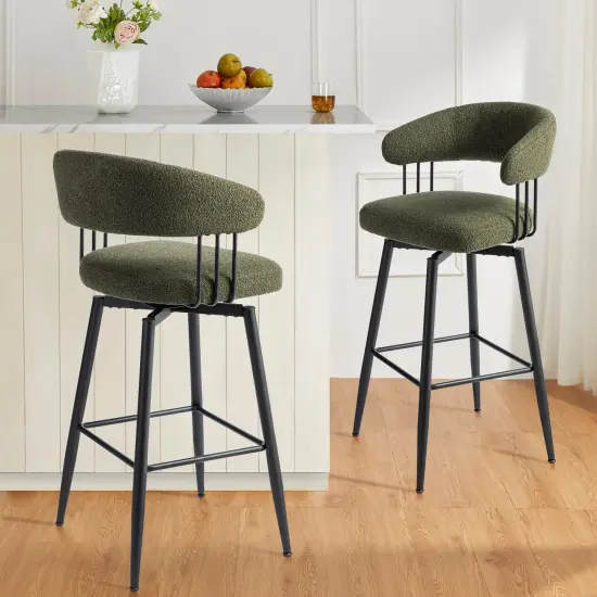 Set of 2/4 Modern Fabric Swivel Bar Stool with Tapered Black Metal Legs {2}