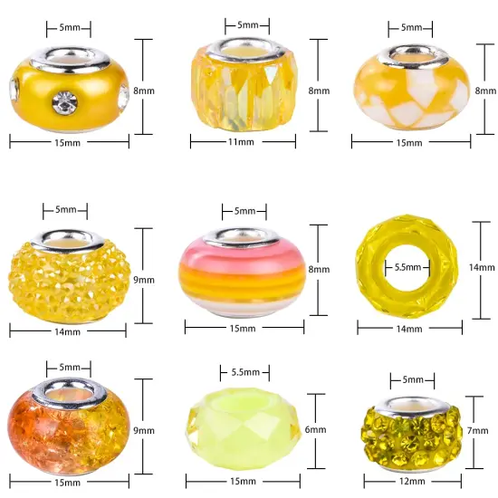 Aipridy Assortment European Large Hole Beads Spacer Beads Rhinestone Craft Beads for DIY Charms Bracelet Jewelry Making (Green-Orange-Lemon) {4}