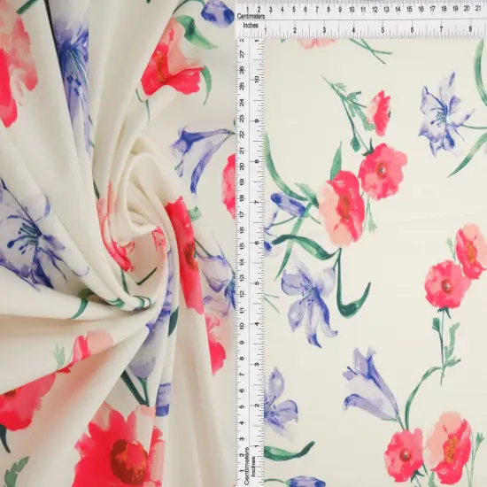 1 Yard Digital Floral DTY Stretch Knit Fabric 58/60 Inch Wide Smooth Lightweight Print for Dresses & Crafts IVORY {1}