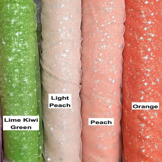 1 Yard Foil Star Organza Fabric Sheer Silver Stars Lightweight Polyester 58/59 inches wide Light Gray {6}