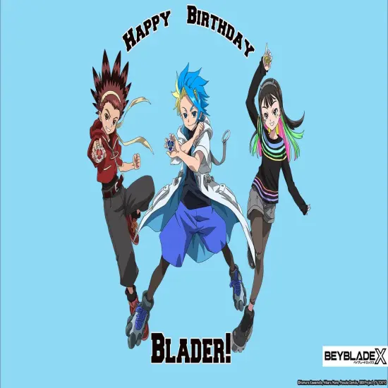 BEYBLADE X Cake Topper Decoration &ndash; Anime Battle Scene with Characters and Spinning Tops fits 1/4 Sheet cake or larger {1}