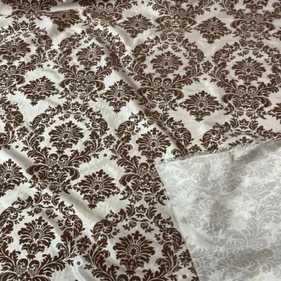 1 Yard Elegant Flocked Damask Taffeta Fabric for Events & Home - 58" Width Beige /Brown {1}