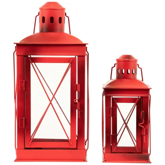 Northlight Mission Style Metal Candle Lanterns 12.25" - Red - Set of 2 {5}